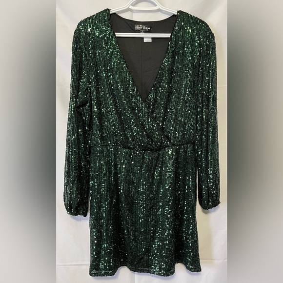 Crystal Doll Dress Women’s L Sequin Green Glitter Midi Length - Picture 1 of 8